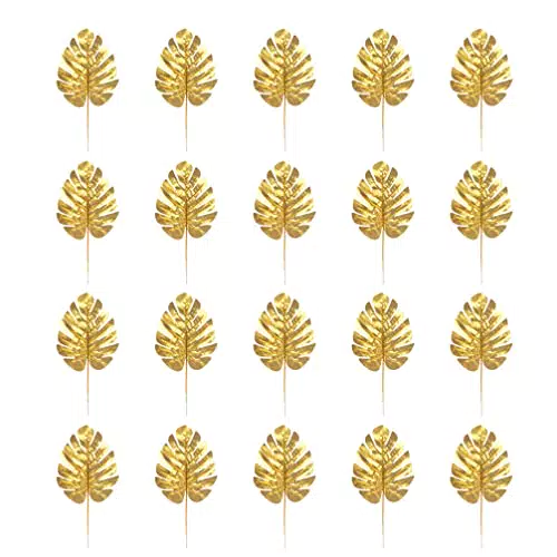 GANAZONO Decorazioni Foglie Oro 20 Foglie Di Palma Dorate Foglie Di Palma Tropicali Artificiali Per La Decorazione Partito Luau Hawaiano Fogli Finte