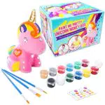 GirlZone Regalo Ragazza -Salvadanaio Unicorno Fai da Te Accessorio per Ragazze in Ceramica da Personalizzare - Pennelli