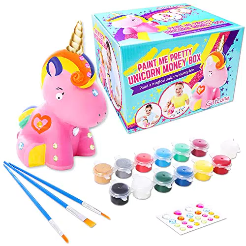 GirlZone Regalo Ragazza -Salvadanaio Unicorno Fai da Te Accessorio per Ragazze in Ceramica da Personalizzare - Pennelli