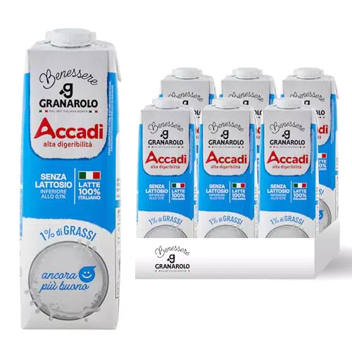 Granarolo, Latte UHT Accadì da 1 L, 6 Confezioni di Latte 100% Italiano Senza Lattosio e con solo 1% di Grassi