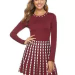 Gyabnw Vestito Casual Invernali Donna in Maglione di Natale a Manica Lunga Abito Girocollo Elegante Trapezio di Strisce Classico di Orlo Svasato al Ginocchio Caldo