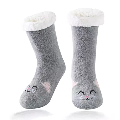 HapiLeap Bambini Antiscivolo Calzini Ragazzo Ragazza Carino Animale Calzini Morbido Fuzzy Caldo Spessore Pile Foderato Natale Calze Bambino Bambino Inverno Calzini )