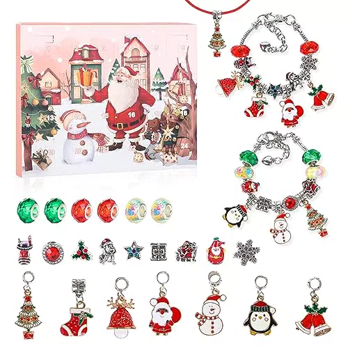 Hileyu Fascino Bracciale Calendario dell'Avvento 2023 Natale Gioielli Calendario dell'Avvento 2022 per le ragazze 2PCS Catene 21PCS Perline Natale Conto alla rovescia Calendari per le donne Ragazze