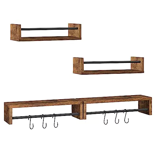 Hzuaneri Set di 4 Mensola Bagno, Mensole da Muro, scaffali galleggianti con 6 ganci