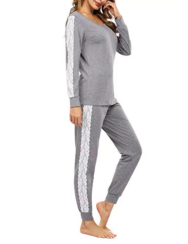 iClosam Pigiama Donna Invernale Caldo Pigiama Donna Cotone Lungo Pigiami Due Pezzi da Donna Invernale Comodo e Morbido per Casa e Casuale Grigio L