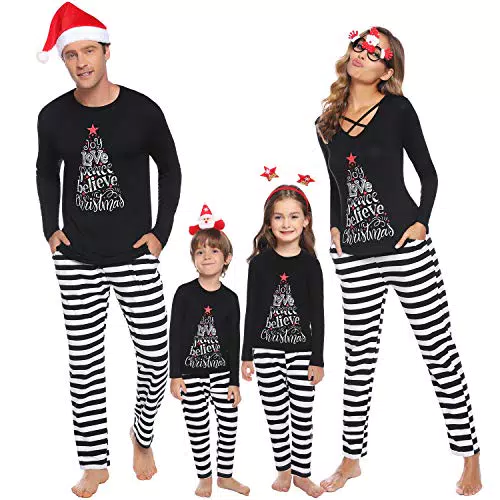 iClosam Pigiama Natale Famiglia Invernale Cotone Indumenti da Notte Maniche Lunghe papà Madre e Bambini Pigiami 2 Pezzi