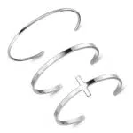 JeweBella 3 Pezzi Bracciale Donna Aperto Acciaio Inossidabile Regolabile Braccialetto Rigido Oro Argento Liscio Lucido Semplice Impilabile Set Braccialetti Donna