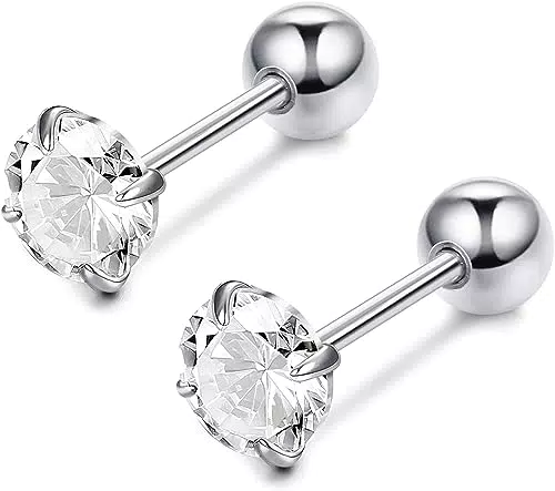 JeweBella Orecchini Punto Luce Argento 925 per Donna Piccoli Orecchini Zirconi Cubici Ipoallergenici Orecchini a Lobo 4/5mm