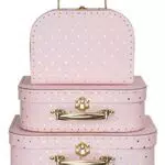 Jewelkeeper - Valigie in Cartoncino, Set da 3 Scatole Regalo Portaoggetti Impilabili per Compleanno Matrimonio Natale Ufficio Decorazione Vetrine Giocattoli Foto - Disegno a Punti Rosa e Oro