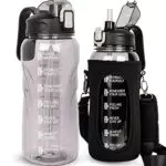Justfwater 2 Litro Bottiglia Acqua, Borraccia Sportiva con Cannuccia & Indicatore del Tempo Motivazionale