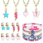 Kakonia Set di Gioielli Preppy Bracciali Preppy Orecchini a Clip Collane Cuore colorato Stella Farfalla Fulmine Malocchio Ciondoli con Perline Carino Y2k Gioielli da Spiaggia Estivi di Tendenza