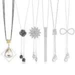 KALVICA 6 PCS Collana con Ciondolo Lungo per Donna Collana Maglione Set Donna Nappe di Fiore Strass Y Collane Collane Lunga con Pendente Foglia Disco Circle Nappa Gioielli Collana