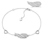 KALVICA Bracciale Donna Argento Sterling 925 Bracciale con Ali d'Angelo e Ciondolo d'Amore Regolabile Bracciale a Catena Intrecciata Argento Classico Gioielli Regalo per Moglie Mamma