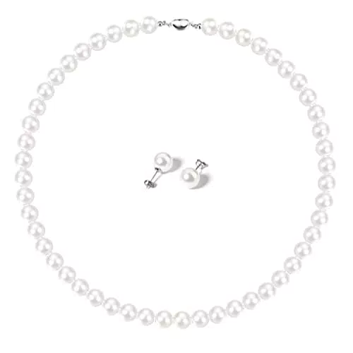 KALVICA Perle Parure Gioielli per Donna Ragazza Set di collane e orecchini di Perle Collana da Donna Bianco Gioielli Sposa Set Festa Compleanno Anniversario Natale San Valentino Regali