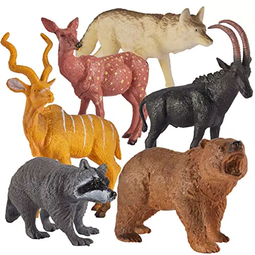 kimonca Animali per Bambini, 6 Pezzi Figurine Animali Plastiche Ragazzi Bambini Foresta Giocattoli Bambino 3 4 5 Anni