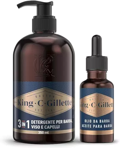 King C. Gillette KIT BARBA UOMO, con Olio Barba e Detergente Viso Uomo e Barba