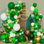 Kit Arco Palloncini Verdi, 146 Pezzi 5 12 18 Pollici Verde Profondo Bianco Oro Metallico Coriandoli Festa Palloncini Ghirlanda per Baby Shower Pensionamento Laurea Anniversario Partito Decorazioni