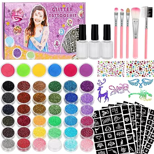 Kit di Tatuaggi per Ragazze, 42 Colori Tatuaggi Temporanei kit per Bambini