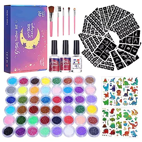 Kit Tatuaggi Temporanei Glitter per Bambini Solong - 48 Colori Scintillanti