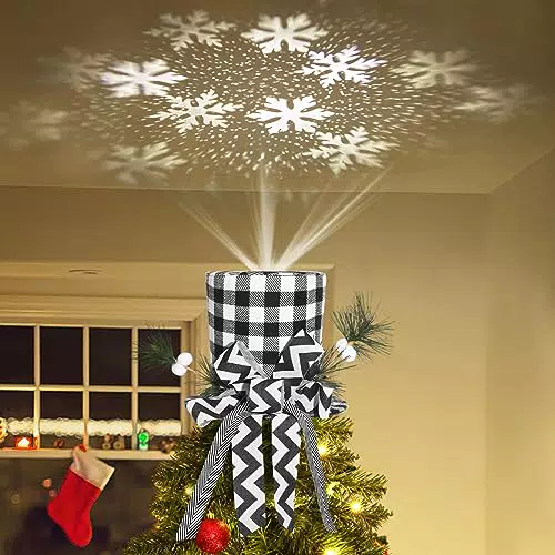 Kssiaz Puntale per Albero di Natale, Puntale con Proiettore di Fiocchi di Neve
