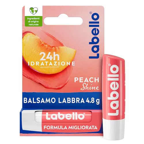 Labello Peach Shine Burrocacao labbra 4.8 g, Balsamo labbra colorato all'aroma di pesca