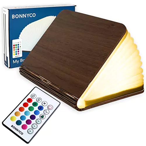 Lampada Libro Led Pieghevole in Legno con Telecomando 16 Colori e Timer BONNYCO