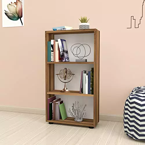 Libreria 106 x 55 x 20 cm Scaffale a Terra con 3 Scomparti Aperti Mobile per Archivio - Effetto Noce