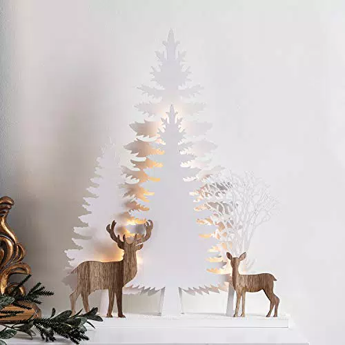 Lights4fun - Decorazione Natalizia da Tavolo in Legno con Scena Invernale e LED Bianco Caldo a Pile