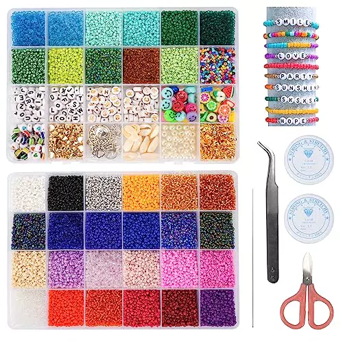 LIPJISL 30000pcs Perline DIY 2mm Perline per Braccialetti Colorate Vetro Perline per Bigiotteria Fai da Te con 156 Perline Lettere Kit Perline per Bigiotteri Bambina Regalo Gioielli Artigianato