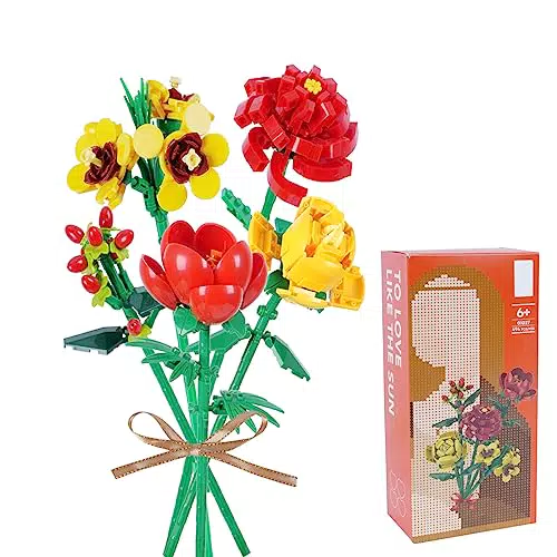 LIPJISL 494pcs Fiori Blocco di Costruzione Set Blocco di Fiori Artificiali Modello di Mattoncini Costruzione Kit Costruzione Fiori Artificiali per Moglie e Marito Regalo DIY Decorazioni Casa