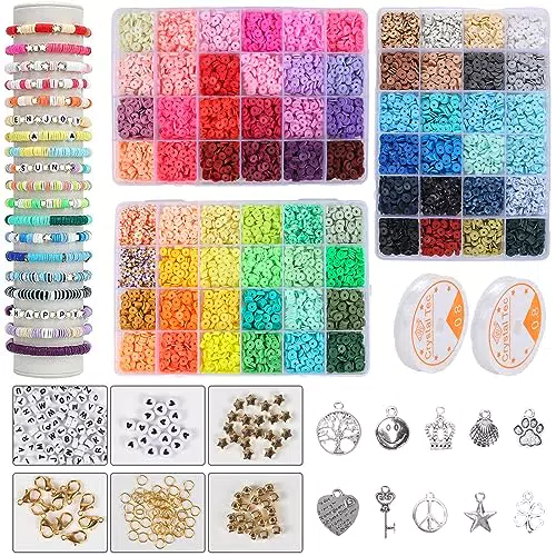 LIPJISL 9362PCS Perline per Braccialetti 6MM Kit Perline per Bigiotteria Fai da Te Perline Colorate per Braccialetti Gioielli Collane Perline Lettere di Argilla per Ragazzi Bambina DIY