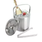 LIPJISL Secchiello Ghiaccio Acciaio Inox 1.3L a Doppia Parete Secchiello Ghiaccio per Vino Bottiglie Champagne Secchiello Ghiaccio con Coperchio Manico e Pinzeper Casa Bar Feste