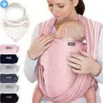 Makimaja - Fascia Porta Bebè Rosa Tracolla Di Alta Qualità Per Neonati E Bambini Fino A 15 Kg Cotone Leggero Include Una Borsa Portaoggetti E Un Bavaglino