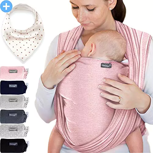 Makimaja - Fascia Porta Bebè Rosa Tracolla Di Alta Qualità Per Neonati E Bambini Fino A 15 Kg Cotone Leggero Include Una Borsa Portaoggetti E Un Bavaglino