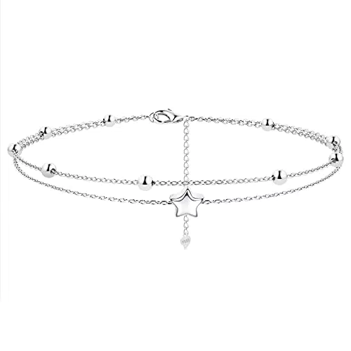 Milacolato Caviglia Donne Braccialetto Alla Caviglia In Argento Sterling 925 Stella Luna Cubic Zirconia Cavigliere per Le Donne Braccialetto Alla Caviglia Del Piede Regolabile Stella binaria