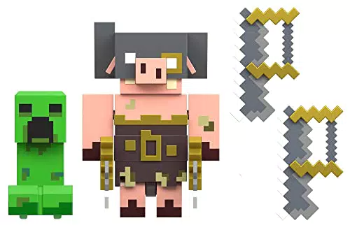 Minecraft Legends - Creeper Contro Piglin, Set da 2 Personaggi con Funzionalità di Attacco e Accessorio