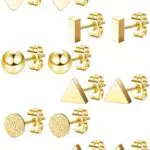 Morfetto 6 Pairs in acciaio inox orecchini con perno Set per le donne Bar Cuore Palla Stella triangolo orecchio piercing oro