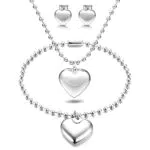Morfetto Cuore insieme dei monili dell'acciaio inossidabile della collana dell'orecchino del braccialetto Set per le donne catena del cuore della collana Piccolo cuore collana del pendente set Argento