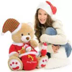 MorisMos Orso Peluche Natalizio, 62cm Orsetto di Peluche Marrone Kawaii Orsacchiotto Peluche con pupazzo di neve