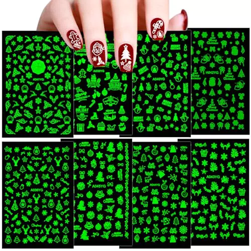 Natale Adesivi per Unghie 8 Fogli, Nail Art Stickers Autoadesivi Natale