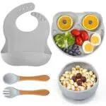 NEWSTYLE Set Pappa Svezzamento, 5 Pezzi Set Pappa Svezzamento Piatto Ciotola con Antiscivolo in silicone Ventosa