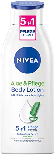 NIVEA Lozione per il corpo all'aloe e cura, crema per il corpo per la pelle secca con formula 5 in 1 e siero per la cura profonda