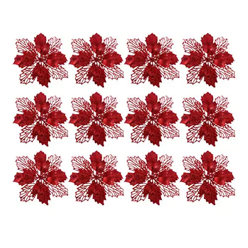 NUOBESTY 12 Pezzi Fiori Artificiali Natalizi Glitter Vuoti Fiori Stella di Natale Fiori Albero di Natale Fiori Ornamento Fai da Te ghirlande Natalizie Decorazioni Rosso