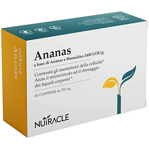 Nutracle Ananas e Bromelina 2400 GDU/g 45 compresse da 750 mg - Integratore Drenante - Anticellulite e Ritenzione Idrica Gambe - Diuretico e Digestivo )