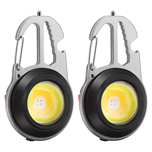 PAIRIER Mini LED portachiavi torcia 2 pezzi portatile LED lampada da lavoro portachiavi multifunzione 800 lumen 6 modalità di luce con potenti magneti e cacciavite apribottiglie