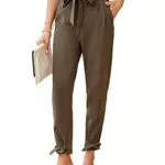 Pantaloni Donna Elegante Pantaloni alla Caviglia Cintura Ben Elastica a Caviglia Casual Moda Marrone Scuro S