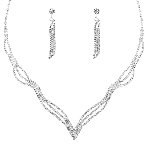 Parure Gioielli Donna da Sposa Set di Orecchini da Collana con Strass da Sposa Set di Gioielli da Ballo Set di Gioielli da Festa Bigiotteria Donna e Ragazze