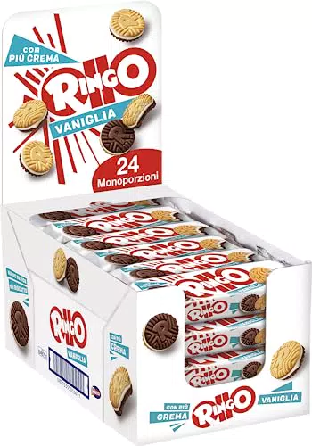 Pavesi Espositore Ringo, Biscotti Farciti con Crema al Gusto Vaniglia per Colazione o Gustoso Snack