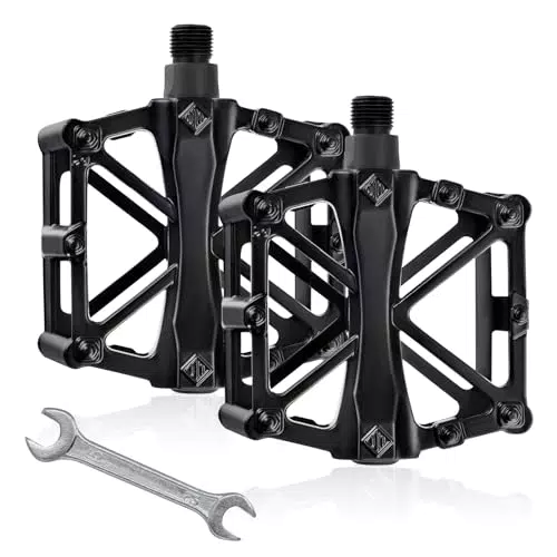 Pedali per Bicicletta MTB in Alluminio 9/16 Universali Pedali Bicicletta Flat con Cuscinetto Impermeabile Chiodi Antiscivolo Impermeabili Anti Polvere N9 Nero