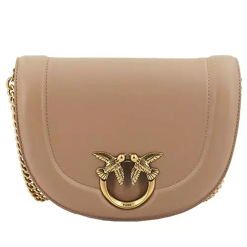 Pinko Round Click Classic Vitello MO, Borsa Donna, D01Q_Biscotto Zenzero-Antique Gold